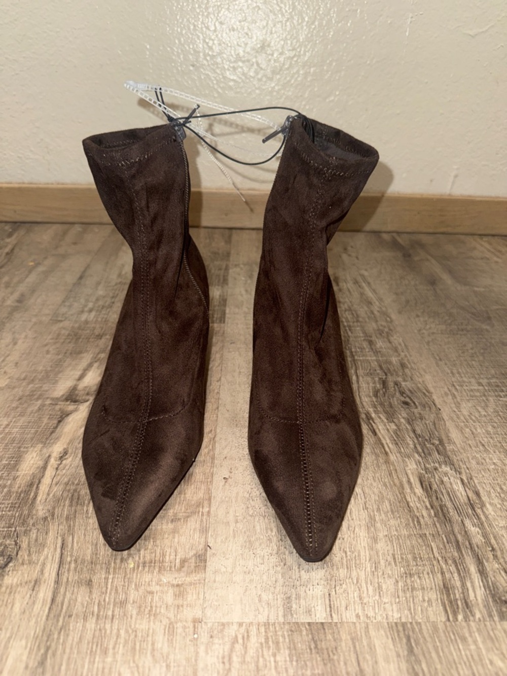 Unisa Dark Brown Suede Pointed Sock Booties
